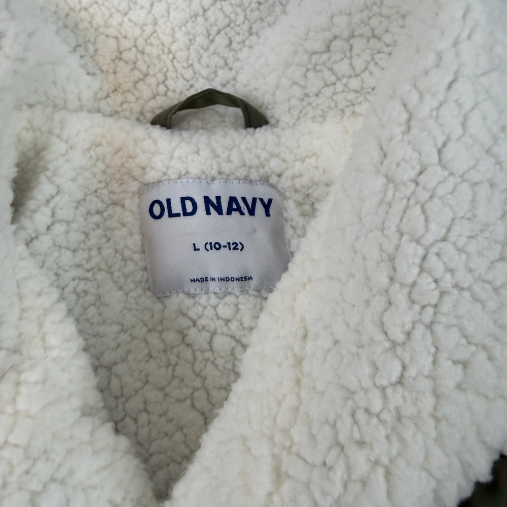 Old Navy Quilted Sherpa Hybrid Coat Girl's Large (10-12) Green Jacket - Picture 4 of 7